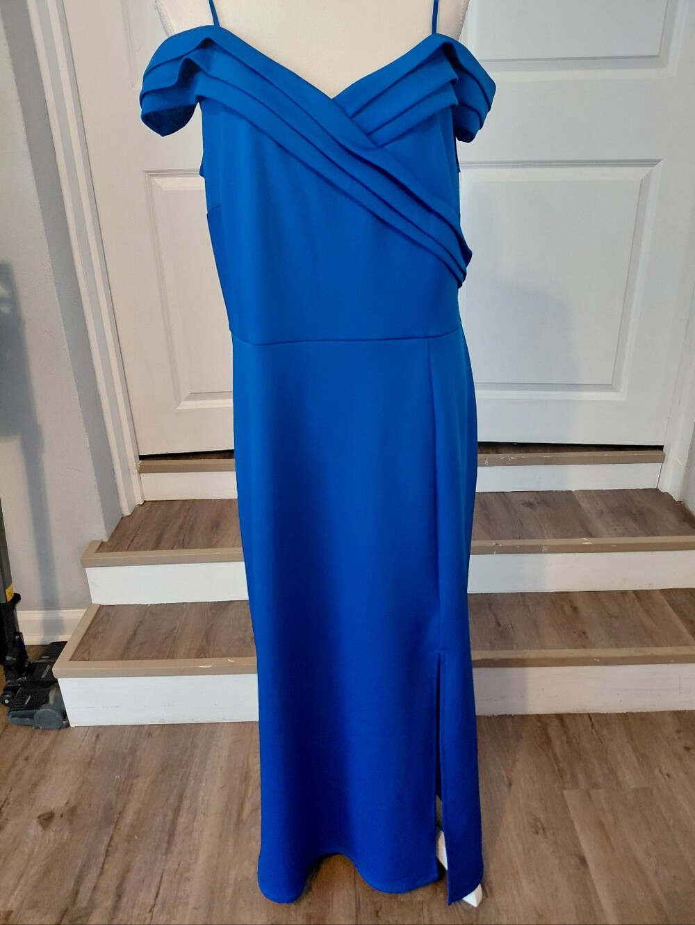 Alexa B Nites Blue Cowl Neck Off-Shoulder Spaghetti Strap Evening Dress SZ 16W